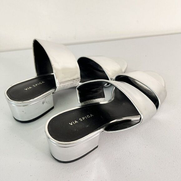 Via Spiga Galene Silver Double Strap Block Heel Slide Sandals - Picture 5 of 7